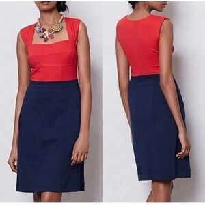 Anthropologie Girls from Savoy Red and Blue Square Neck Dress, size 0